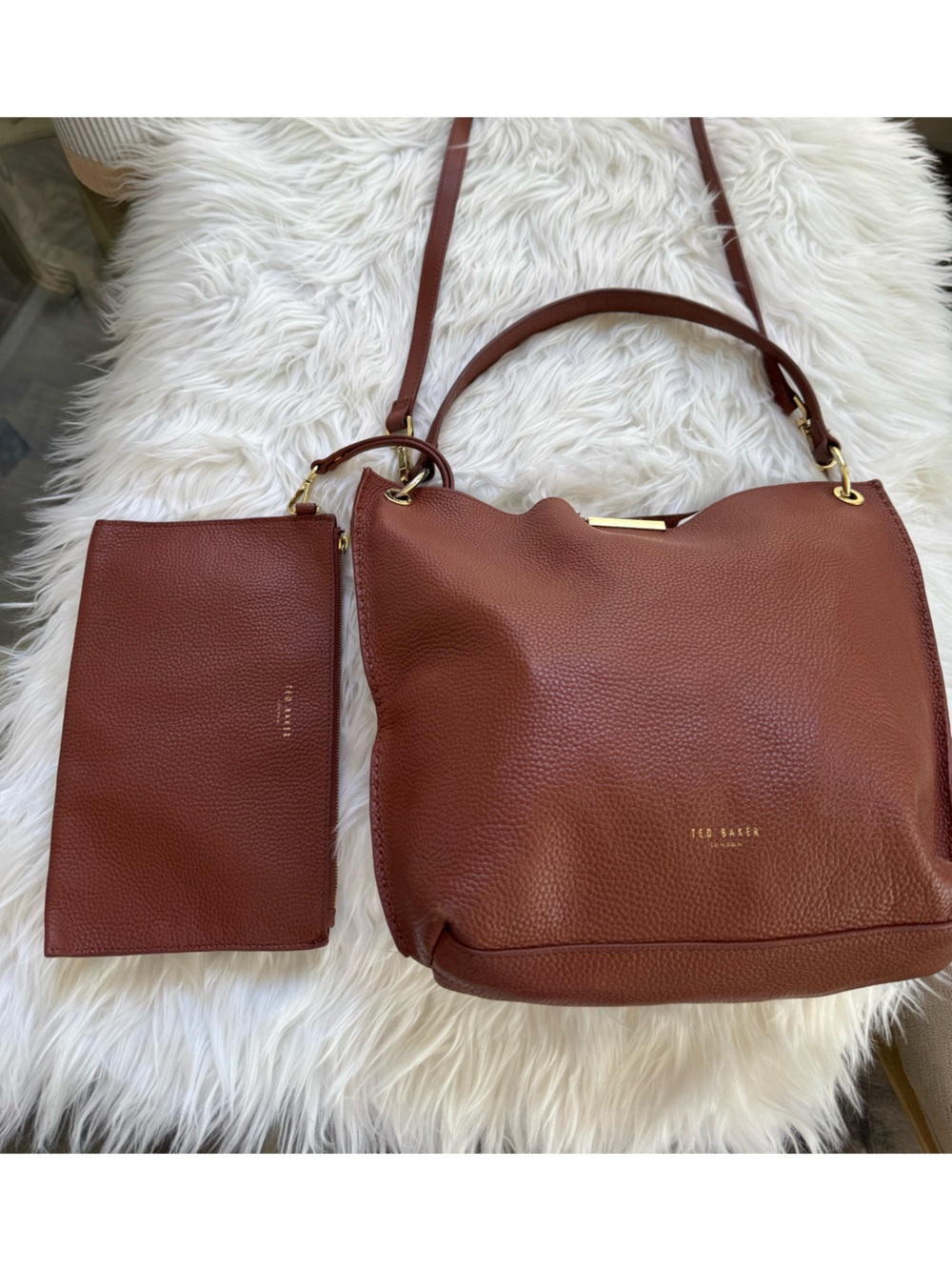 Ted Baker Tan Pebbled Leather Shoulder Bag with Matching Pouch